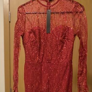 Long sparkly red dress also long sleeve!